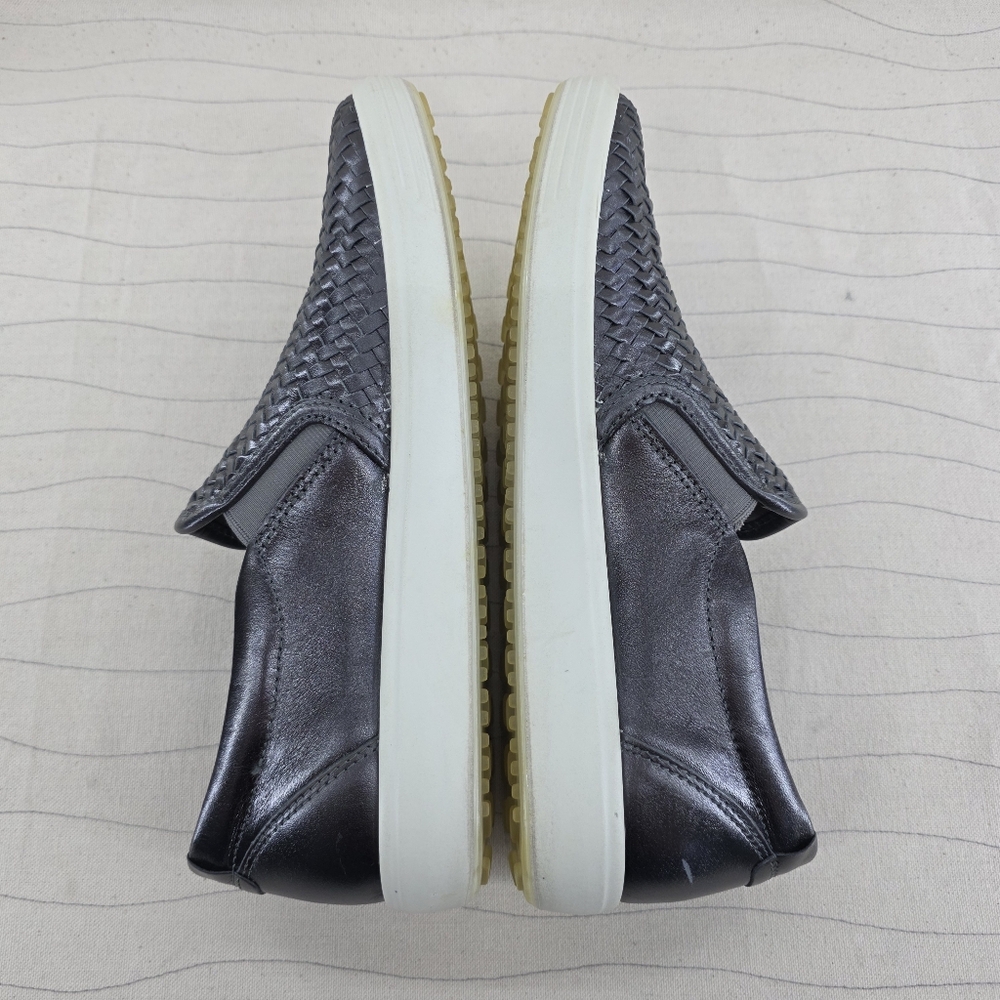 Ecco Womens Soft 7 Woven Leather Pewter Gray Slip On Loafers Shoes Size 40 EU - Picture 7 of 11